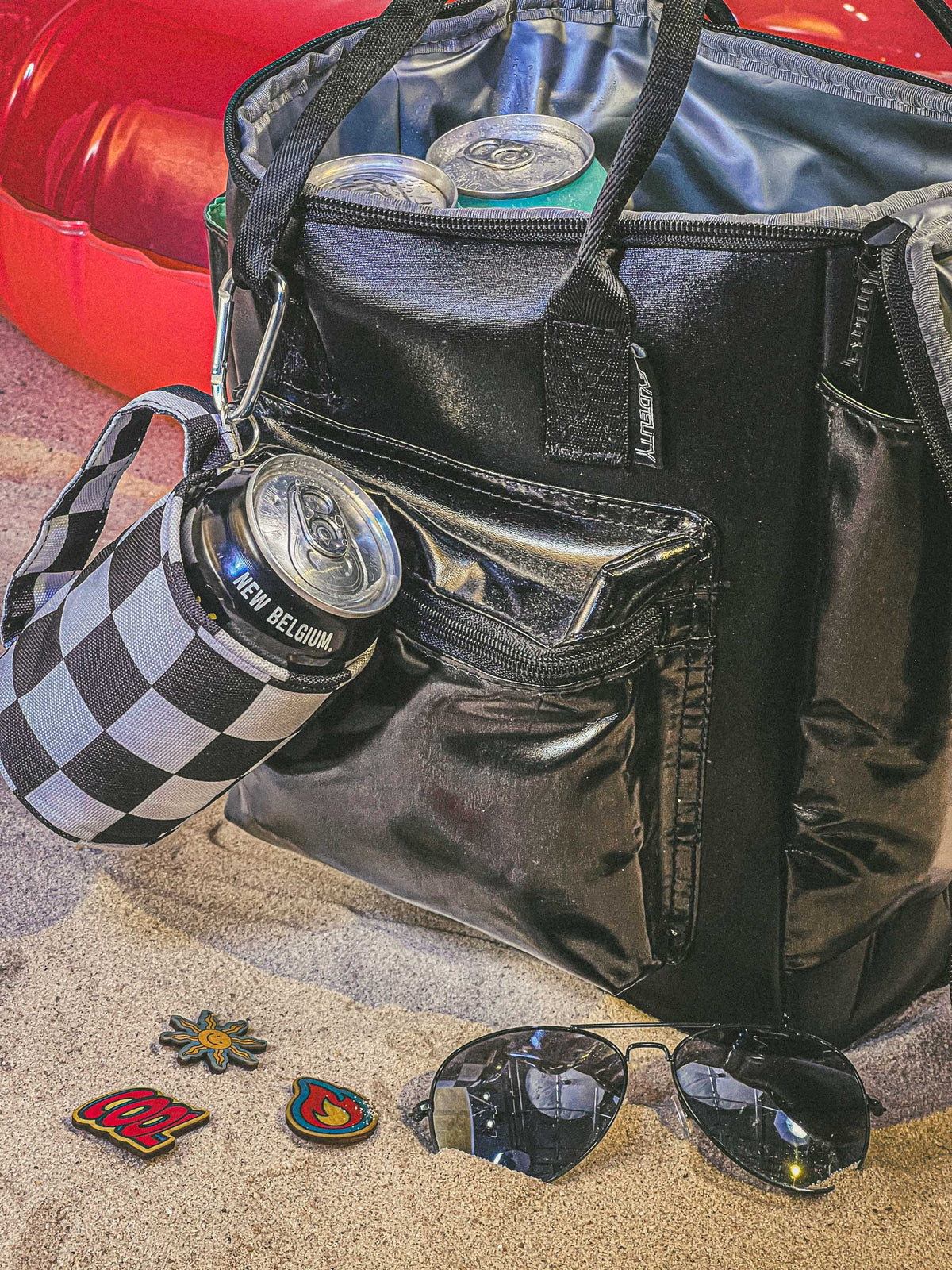 The Checkered Metallic · Can Koozie w/Handle