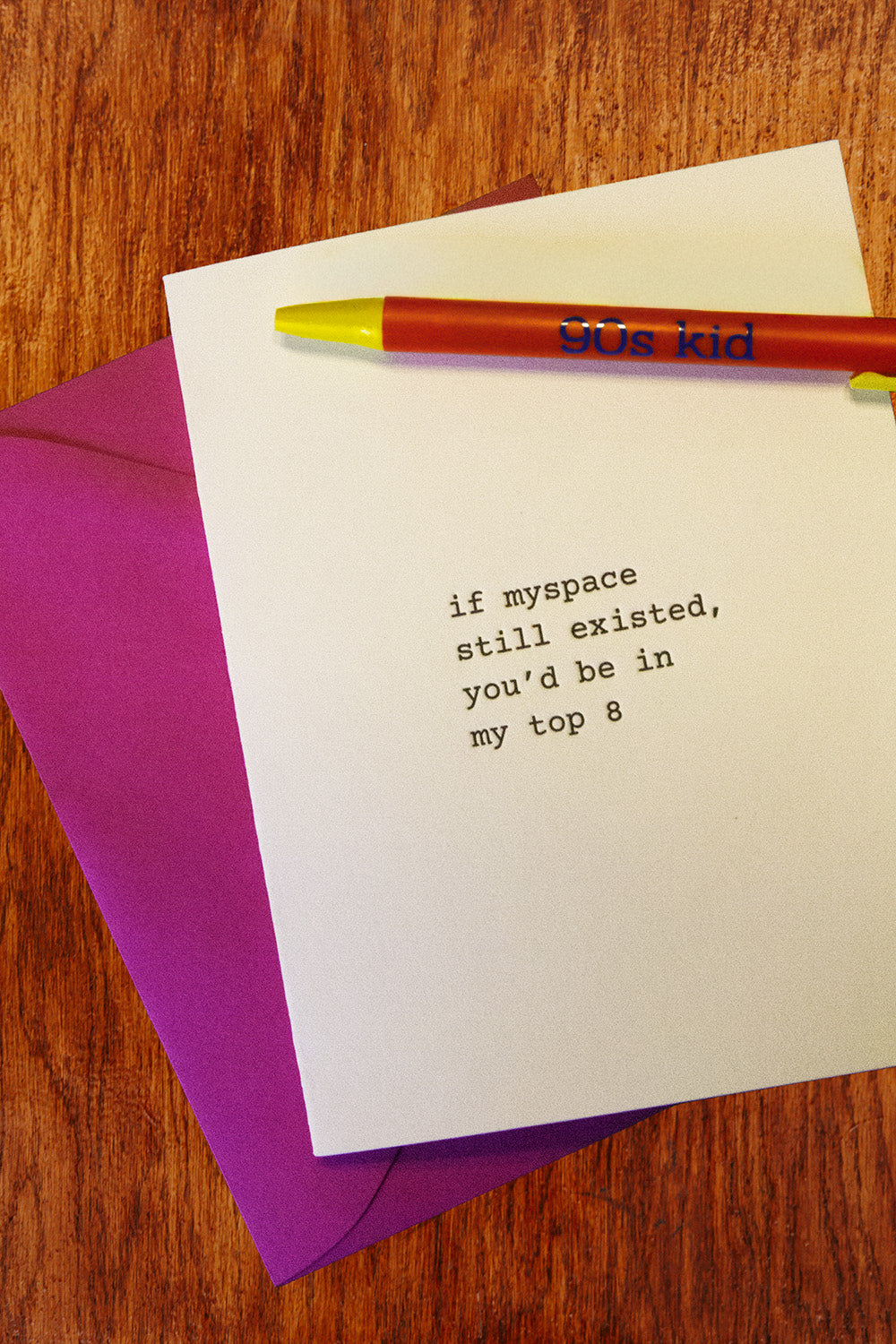 ANALOG letterpress greeting card inspired by MySpace Top 8 with typewriter font. 