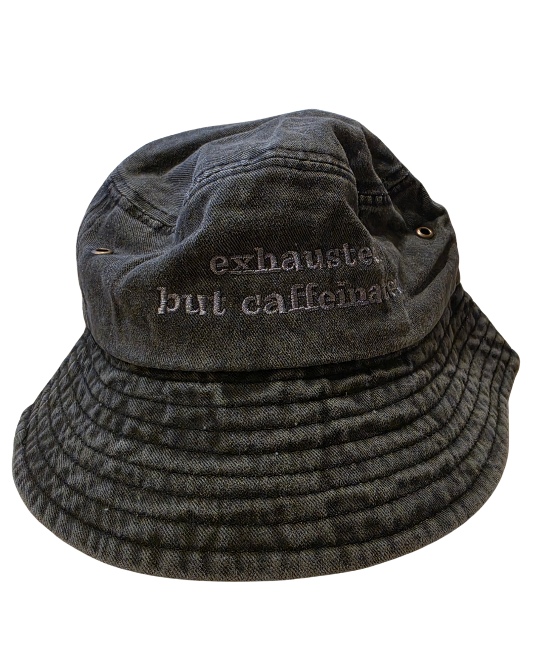 exhausted but caffeinated bucket hat